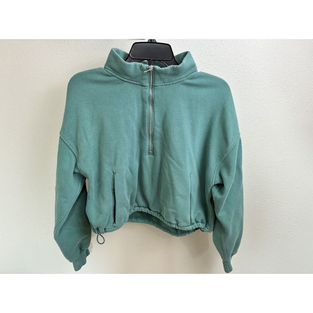 Abercrombie & Fitch Sweatshirt Womens M Teal Quarter Zip Cropped SoftAF Fleece - Picture 2 of 8